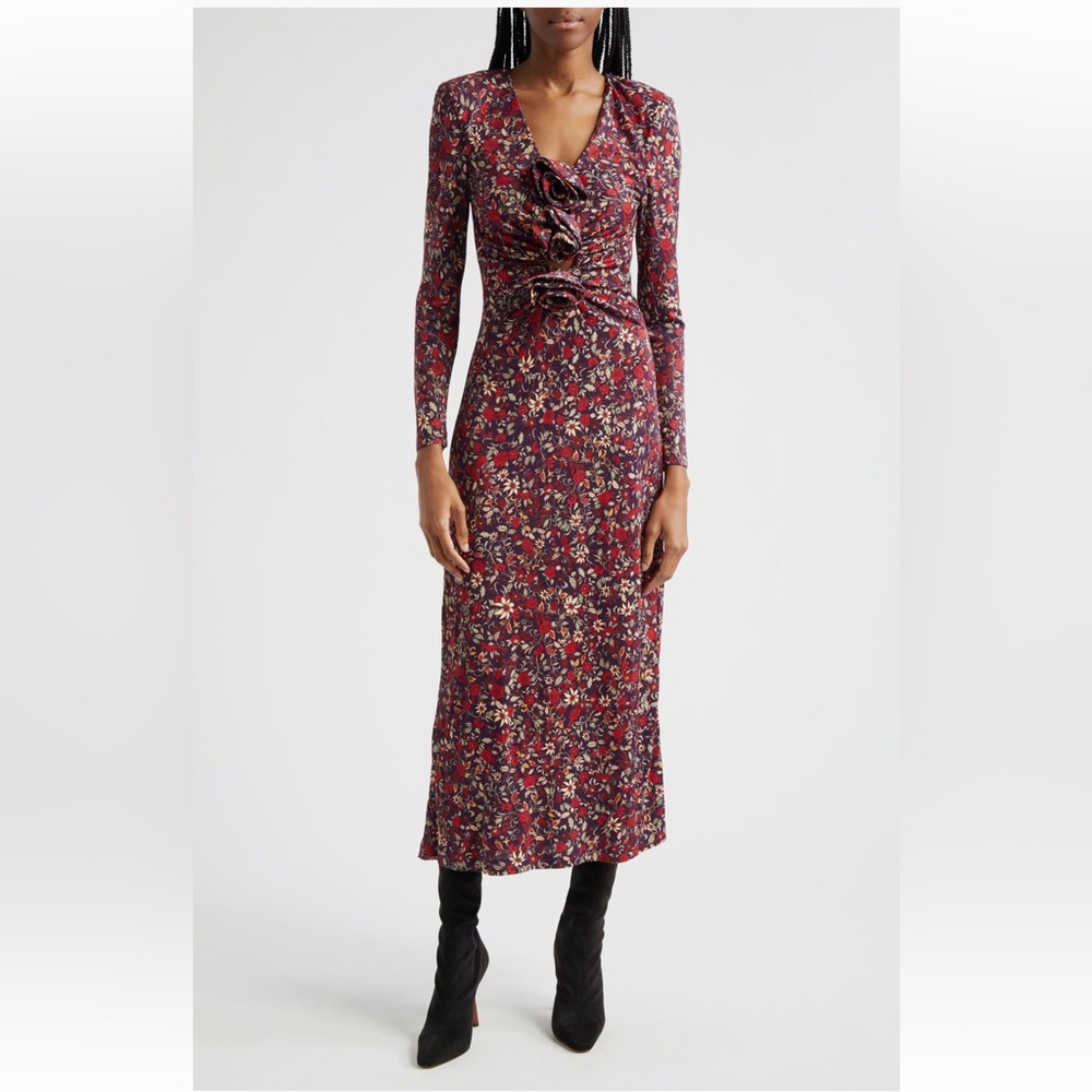 NWT. FARM Rio Floral Bracelet Sleeve Jersey Dress, size Small